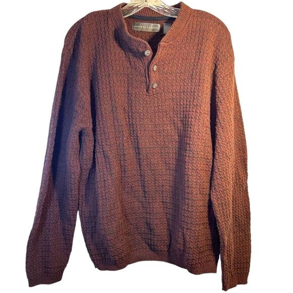 OSCAR DE LA RENTA MENS SWEATER XL BROWN HENLEY ACADEMIA EVERYDAY COZY CABIN - Picture 11 of 11